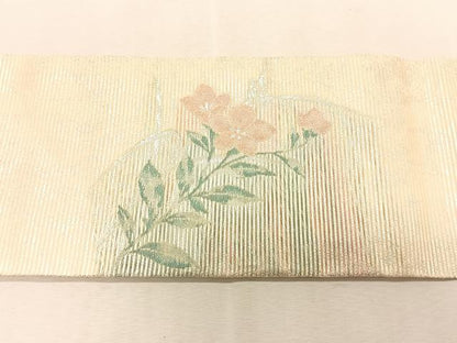 平和屋着物＊夏物　九寸名古屋帯　枝花文　銀糸　正絹　逸品　CABK1403fb