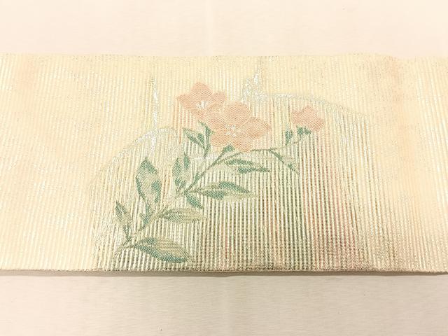 平和屋着物＊夏物　九寸名古屋帯　枝花文　銀糸　正絹　逸品　CABK1403fb