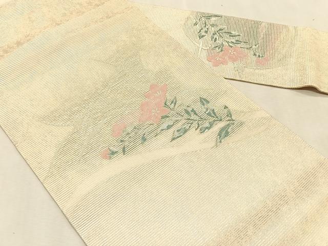 平和屋着物＊夏物　九寸名古屋帯　枝花文　銀糸　正絹　逸品　CABK1403fb