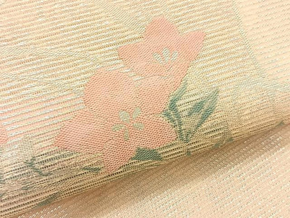 平和屋着物＊夏物　九寸名古屋帯　枝花文　銀糸　正絹　逸品　CABK1403fb