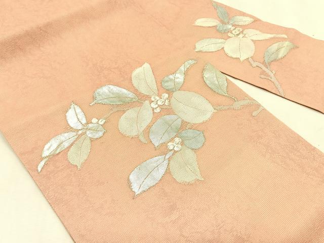平和屋着物＊夏物　九寸名古屋帯　南天文　銀糸　正絹　逸品　CABK1404fb