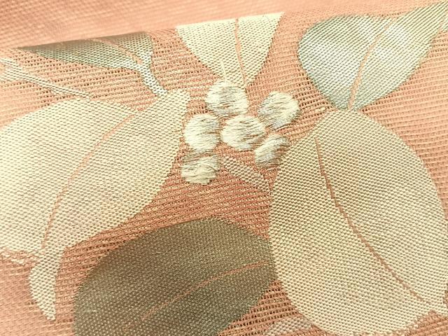 平和屋着物＊夏物　九寸名古屋帯　南天文　銀糸　正絹　逸品　CABK1404fb