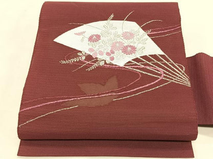 平和屋着物＊夏物　八寸名古屋帯　絽綴れ　扇面枝菊文　銀糸　CABK1410fb