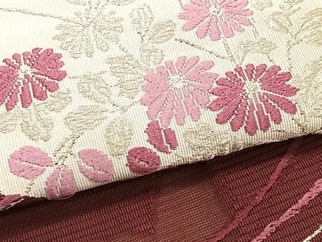 平和屋着物＊夏物　八寸名古屋帯　絽綴れ　扇面枝菊文　銀糸　CABK1410fb
