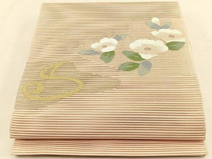 平和屋着物＊夏物　八寸名古屋帯　絽綴れ　椿　金銀糸　正絹　逸品　CABK1412fb