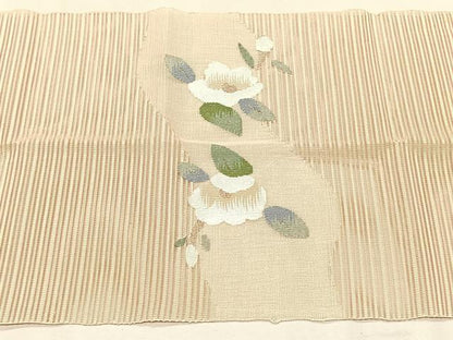 平和屋着物＊夏物　八寸名古屋帯　絽綴れ　椿　金銀糸　正絹　逸品　CABK1412fb