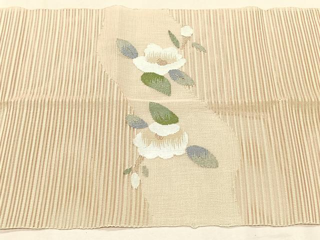 平和屋着物＊夏物　八寸名古屋帯　絽綴れ　椿　金銀糸　正絹　逸品　CABK1412fb