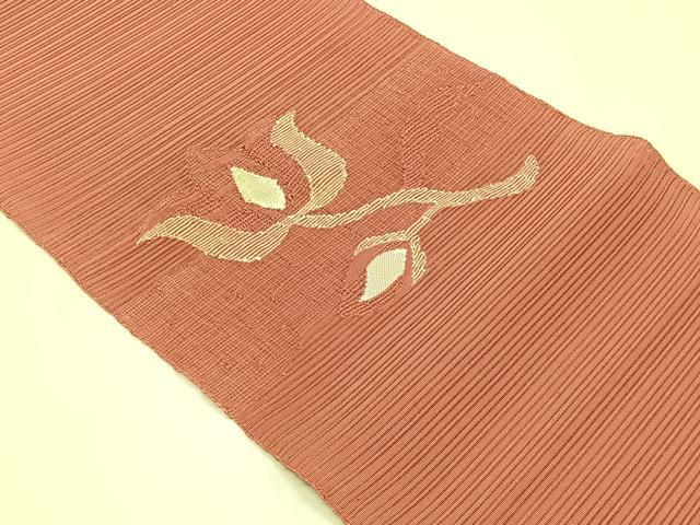 平和屋着物＊夏物　八寸名古屋帯　絽綴れ　枝花文　珊瑚朱色　正絹　逸品　CABK1417fb