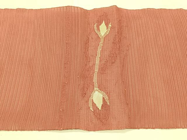 平和屋着物＊夏物　八寸名古屋帯　絽綴れ　枝花文　珊瑚朱色　正絹　逸品　CABK1417fb