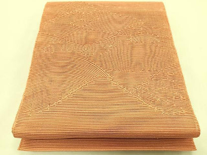 平和屋着物＊夏物　八寸名古屋帯　立波文　土器色　正絹　逸品　CABK1422fb