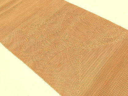 平和屋着物＊夏物　八寸名古屋帯　立波文　土器色　正絹　逸品　CABK1422fb