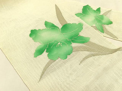平和屋着物＊夏物　八寸名古屋帯　草花文　銀糸　CABK1426fb
