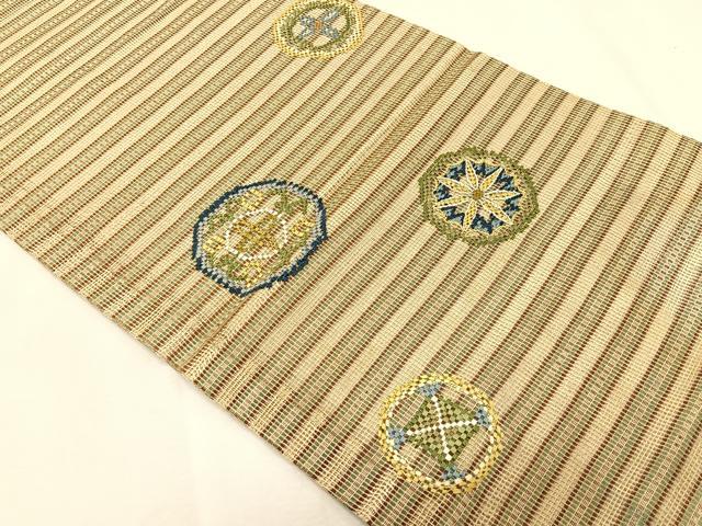 平和屋着物＊夏物　丸帯　刺繍　花丸文　銀糸　正絹　逸品　CABK1434fb
