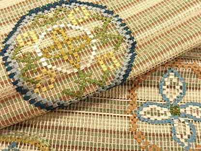 平和屋着物＊夏物　丸帯　刺繍　花丸文　銀糸　正絹　逸品　CABK1434fb