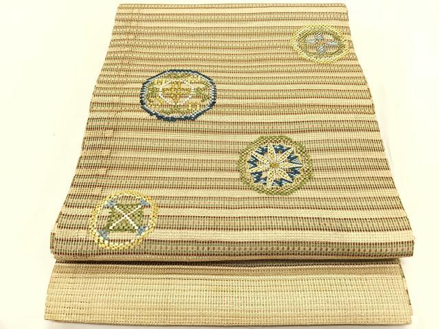 平和屋着物＊夏物　丸帯　刺繍　花丸文　銀糸　正絹　逸品　CABK1434fb