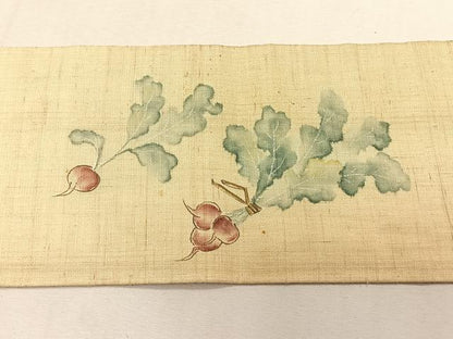 平和屋着物＊夏物　九寸名古屋帯　手描き　成り物　麻　逸品　CABK1438fb