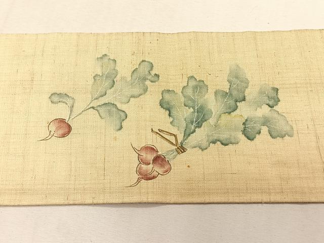 平和屋着物＊夏物　九寸名古屋帯　手描き　成り物　麻　逸品　CABK1438fb