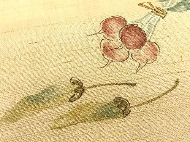 平和屋着物＊夏物　九寸名古屋帯　手描き　成り物　麻　逸品　CABK1438fb