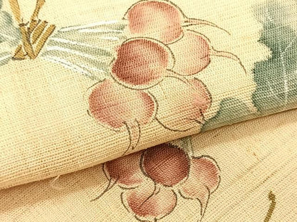 平和屋着物＊夏物　九寸名古屋帯　手描き　成り物　麻　逸品　CABK1438fb