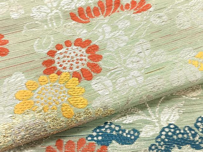 平和屋着物＊夏物　アンティーク　大正ロマン　九寸名古屋帯　唐織　草花文　金銀糸　正絹　逸品　CABK1440fb