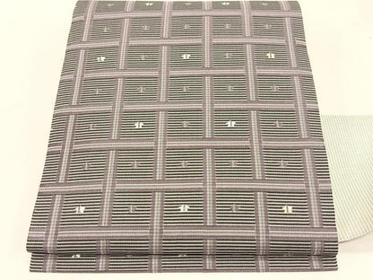 平和屋着物＊夏物　九寸名古屋帯　格子柄　銀糸　正絹　逸品　CABK1441fb