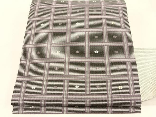 平和屋着物＊夏物　九寸名古屋帯　格子柄　銀糸　正絹　逸品　CABK1441fb