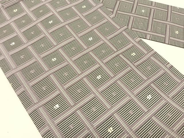 平和屋着物＊夏物　九寸名古屋帯　格子柄　銀糸　正絹　逸品　CABK1441fb