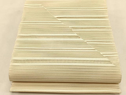 平和屋着物＊夏物　八寸名古屋帯　絽綴れ　切嵌横段文　鳥の子色　正絹　逸品　CABK1443fb