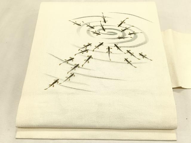 平和屋着物＊夏物　九寸名古屋帯　作家物　手描き　流水魚文　正絹　逸品　CABK1449fb