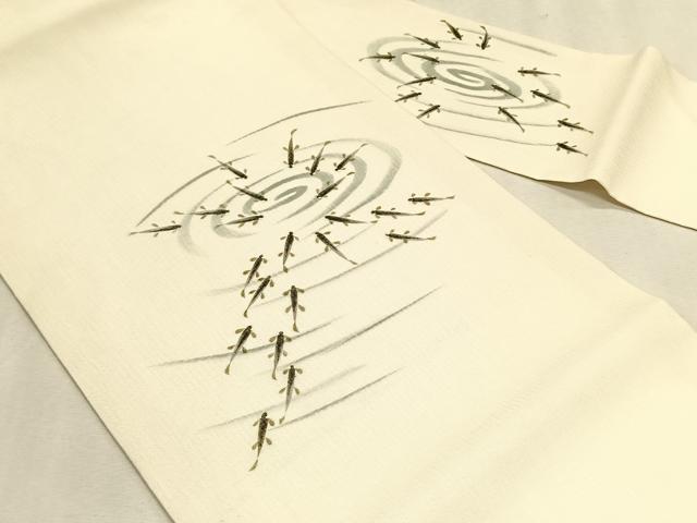 平和屋着物＊夏物　九寸名古屋帯　作家物　手描き　流水魚文　正絹　逸品　CABK1449fb