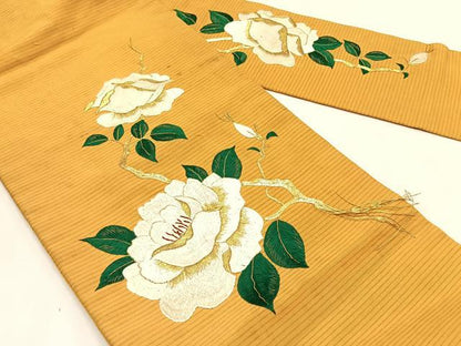 平和屋着物＊夏物　アンティーク　大正ロマン　九寸名古屋帯　総手刺繍　駒刺繍　枝花文　金糸　正絹　逸品　CABK1452fb