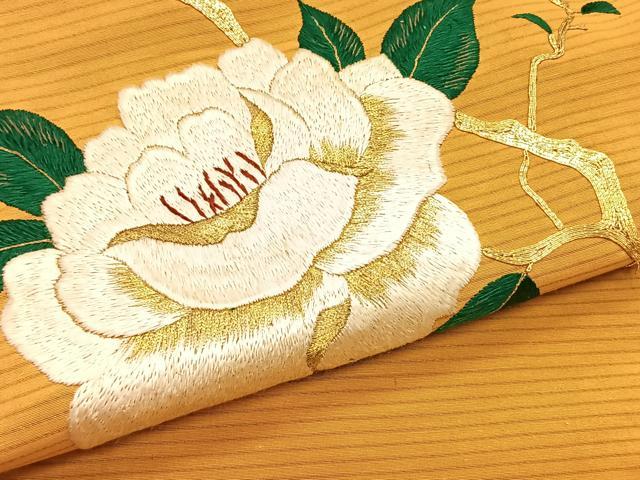 平和屋着物＊夏物　アンティーク　大正ロマン　九寸名古屋帯　総手刺繍　駒刺繍　枝花文　金糸　正絹　逸品　CABK1452fb