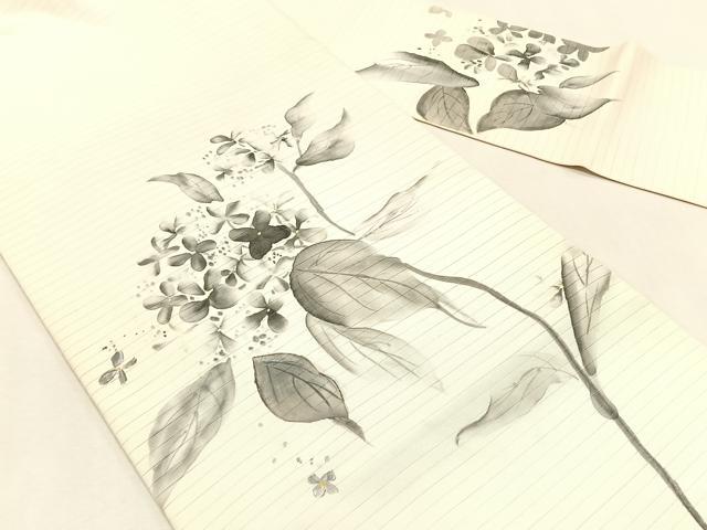 平和屋着物＊夏物　絽塩瀬　九寸名古屋帯　作家物　手描き　草花文　正絹　逸品　CABK1462fb