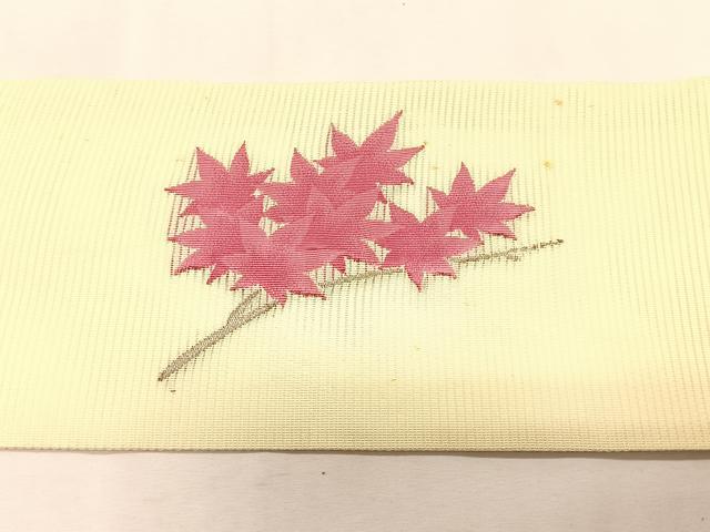 平和屋着物＊夏物　九寸名古屋帯　枝楓文　銀糸　正絹　逸品　CABK1464fb
