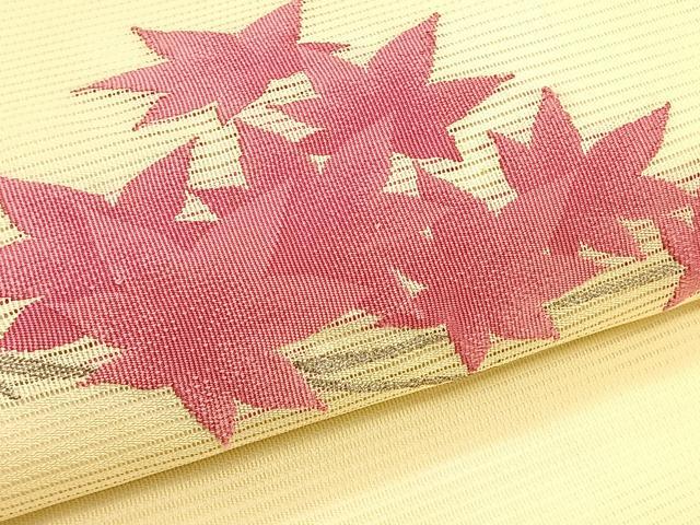 平和屋着物＊夏物　九寸名古屋帯　枝楓文　銀糸　正絹　逸品　CABK1464fb