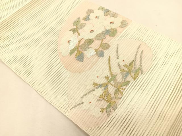 平和屋着物＊夏物　八寸名古屋帯　絽綴れ　枝椿文　金銀糸　正絹　逸品　CABK1465fb