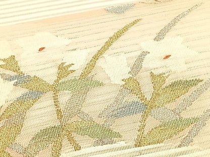 平和屋着物＊夏物　八寸名古屋帯　絽綴れ　枝椿文　金銀糸　正絹　逸品　CABK1465fb
