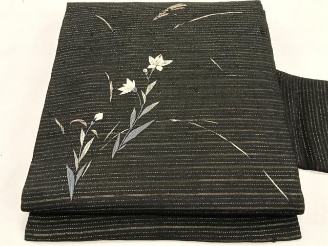 平和屋着物＊夏物　アンティーク　大正ロマン　九寸　刺繍　枝花文　金糸　正絹　逸品　CABK1467fb