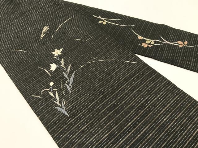 平和屋着物＊夏物　アンティーク　大正ロマン　九寸　刺繍　枝花文　金糸　正絹　逸品　CABK1467fb
