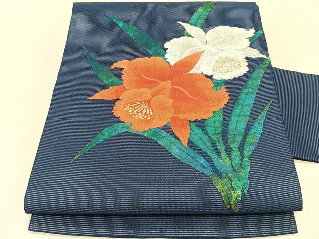 平和屋着物＊夏物　九寸名古屋帯　草花文　金銀糸　正絹　逸品　CABK1468fb