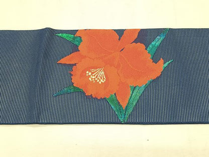 平和屋着物＊夏物　九寸名古屋帯　草花文　金銀糸　正絹　逸品　CABK1468fb