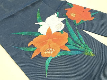 平和屋着物＊夏物　九寸名古屋帯　草花文　金銀糸　正絹　逸品　CABK1468fb