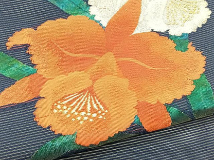 平和屋着物＊夏物　九寸名古屋帯　草花文　金銀糸　正絹　逸品　CABK1468fb