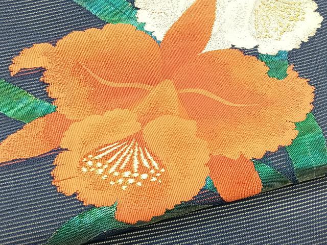 平和屋着物＊夏物　九寸名古屋帯　草花文　金銀糸　正絹　逸品　CABK1468fb