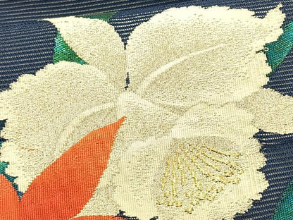 平和屋着物＊夏物　九寸名古屋帯　草花文　金銀糸　正絹　逸品　CABK1468fb