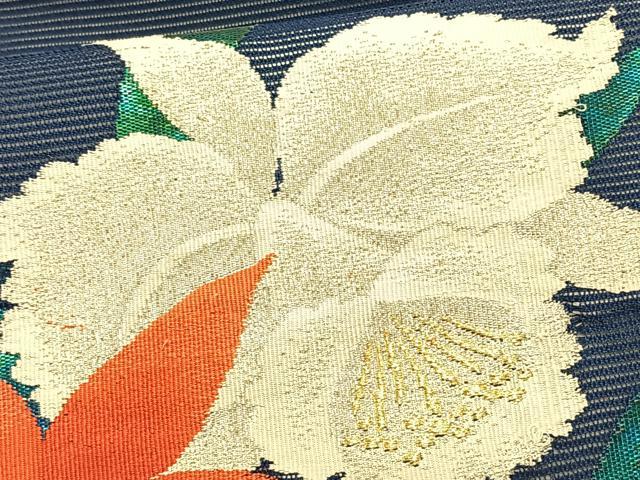 平和屋着物＊夏物　九寸名古屋帯　草花文　金銀糸　正絹　逸品　CABK1468fb