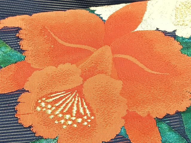 平和屋着物＊夏物　九寸名古屋帯　草花文　金銀糸　正絹　逸品　CABK1468fb