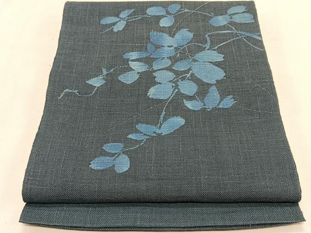 平和屋着物＊夏物　八寸名古屋帯　枝葉文　正絹　逸品　CABK1470fb