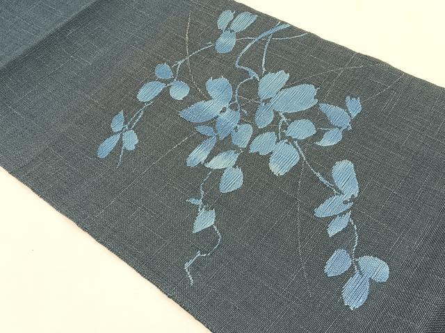 平和屋着物＊夏物　八寸名古屋帯　枝葉文　正絹　逸品　CABK1470fb