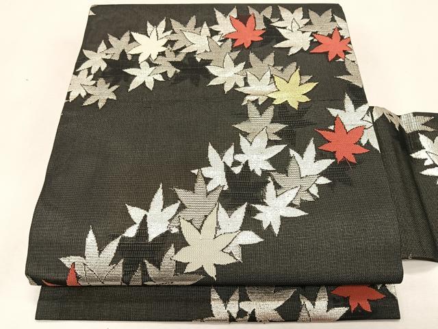 平和屋着物＊夏物　九寸名古屋帯　楓文　金銀糸　正絹　逸品　CABK1471fb